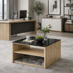 Table basse AXIS – Plateau verre & rangement