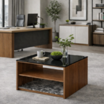 Table basse AXIS – Plateau verre & rangement – Image 9