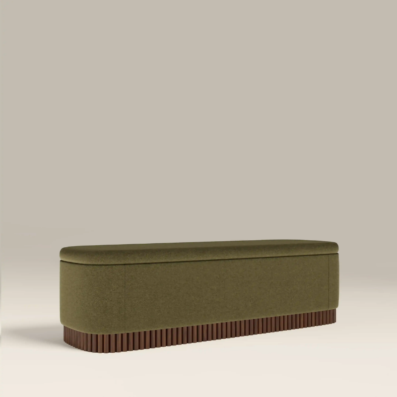 Design (23) Banquette coffre en tissu texturé et finition bois – Image 1