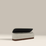 Banquette coffre en tissu texturé et finition bois – Image 6