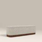 Banquette coffre en tissu texturé et finition bois – Image 2